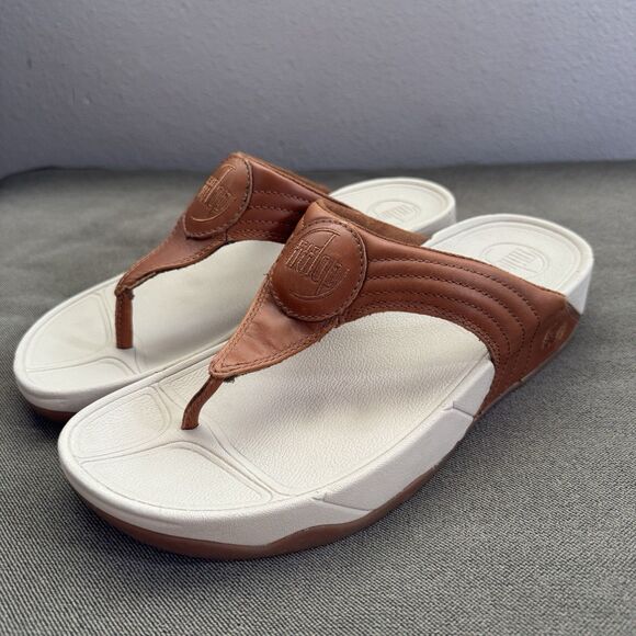 FitFlop WalkStar 3 Leather Thong Slip On Sandal 030-017 Womens Size 8 Brown - Picture 1 of 7